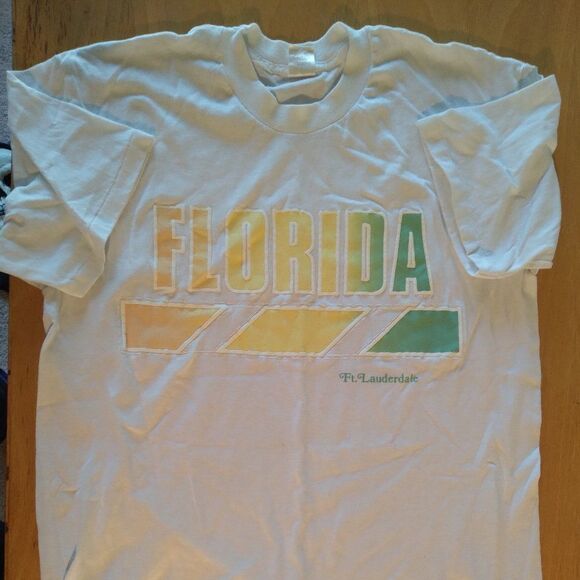 Vintage 90s Florida Ft. Lauderdale Neon Spell Out T-Shirt - Picture 2 of 7